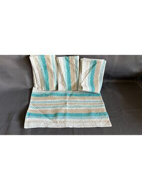 Striped Cotton & Beige Aqua Textured Napkin Set Of 4 For Dining Or Kitchen Decor